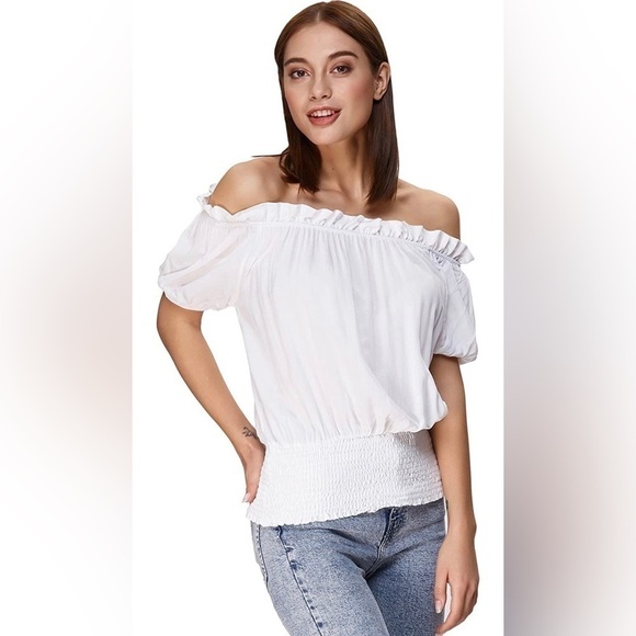 Kate Kasin Short Sleeve Ruffle Off Shoulder Top Size  Medium NWT - Picture 1 of 7